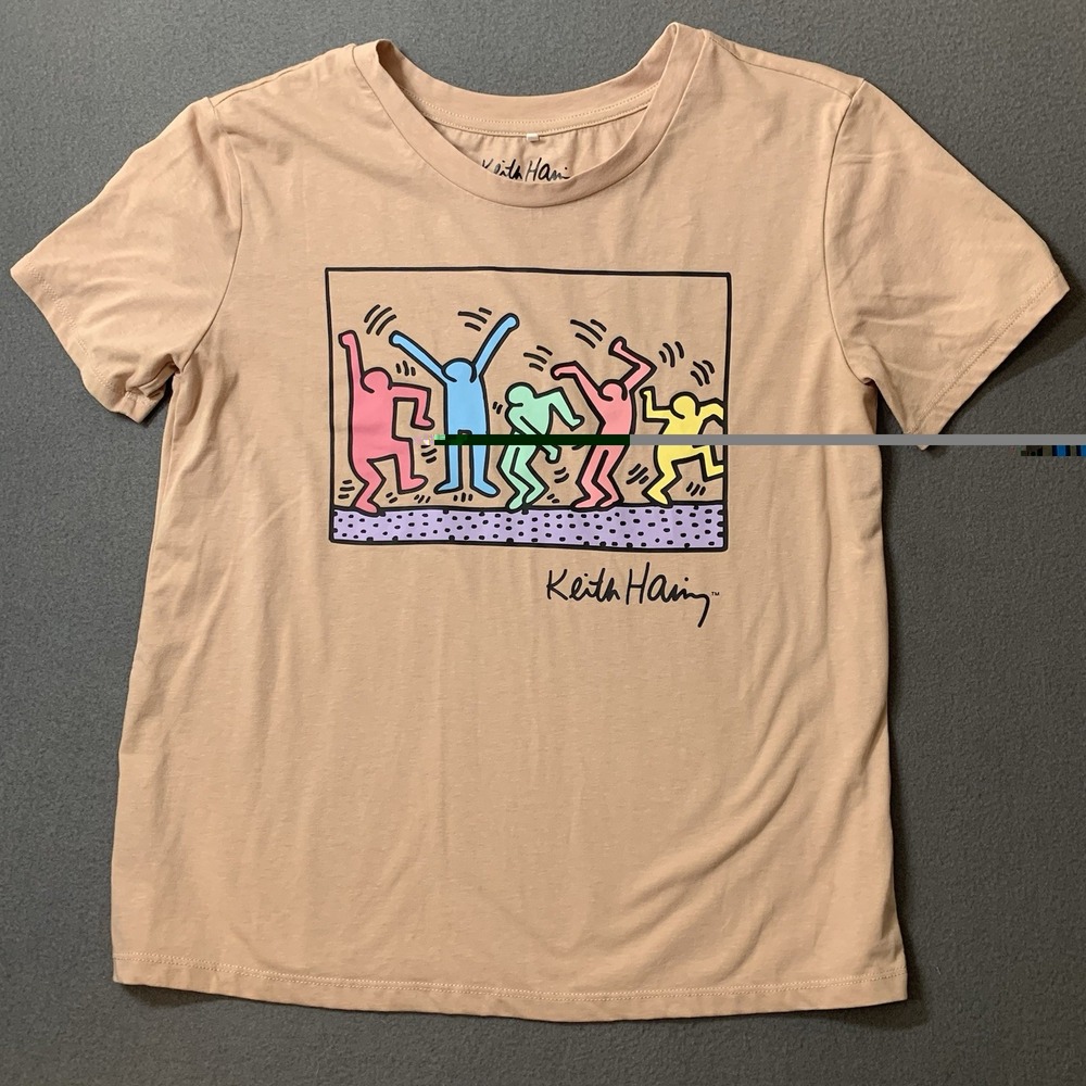 Keith Haring Graphic Tee  Small Peach Dancing Figures Street Pop Art